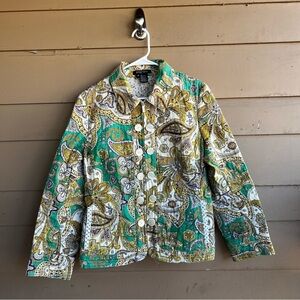 Etcetera Jacket Multi-Color Quilted Full Zip 100% Cotton Pockets Size 14